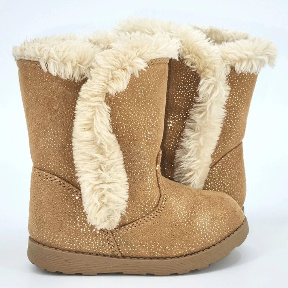 Cat & Jack Katrina Shearling Faux Fur Metallic Brown Cozy Boots Baby Size 7